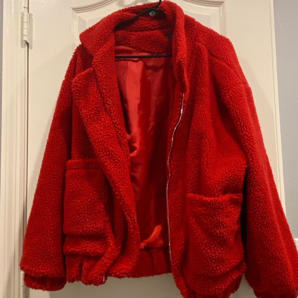 Red fluffy oversized jacket